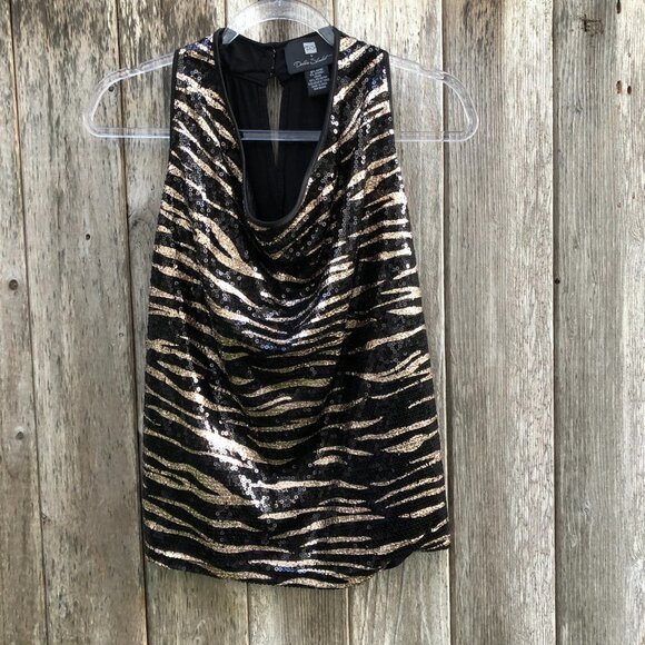 Debbie Shuchat Zebra Print Sequined Sleeveless Blouse Small - Picture 3 of 11